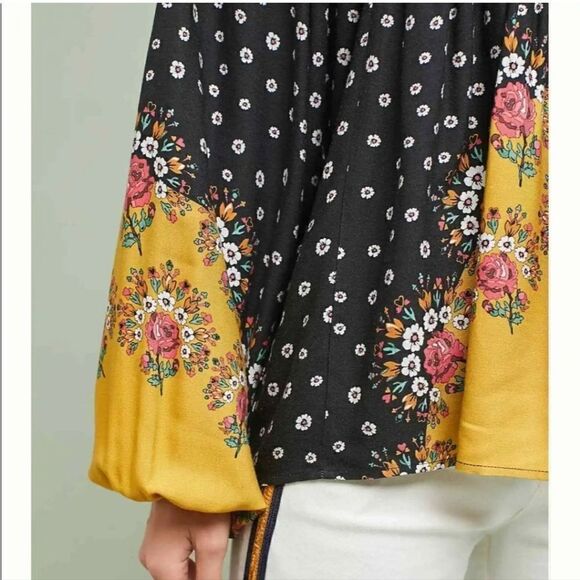 Farm Rio Intarsia Black Floral Pullover Boho Blouse - Picture 4 of 16